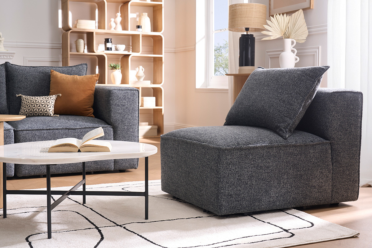 Module droit pour canap� en tissu effet velours textur� beige KERRY
