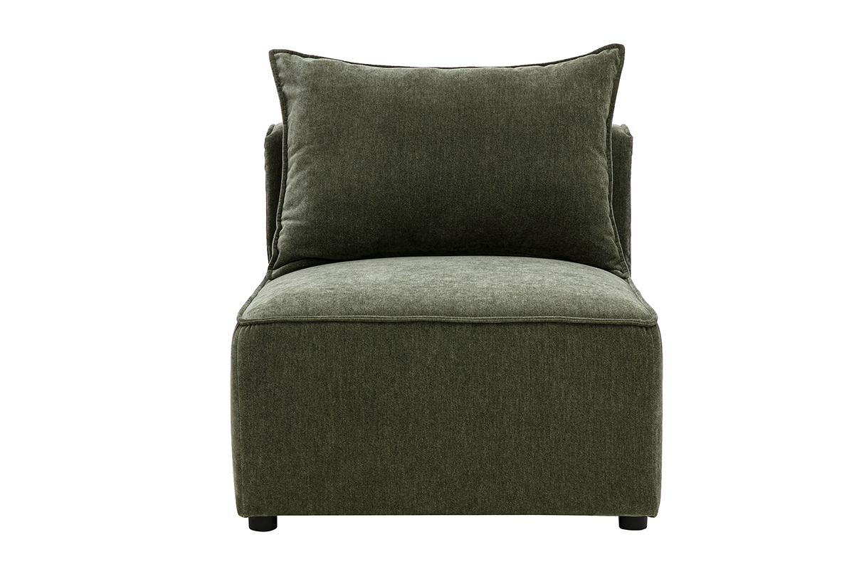 Module droit pour canap� en tissu effet velours vert kaki KERRY