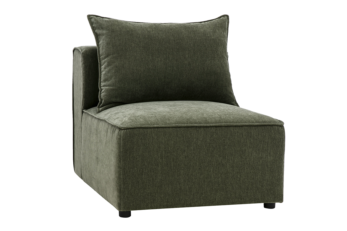 Module droit pour canap� en tissu effet velours vert kaki KERRY