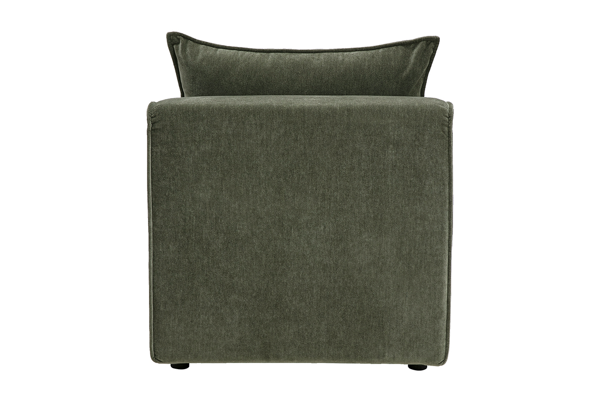 Module droit pour canap� en tissu effet velours vert kaki KERRY