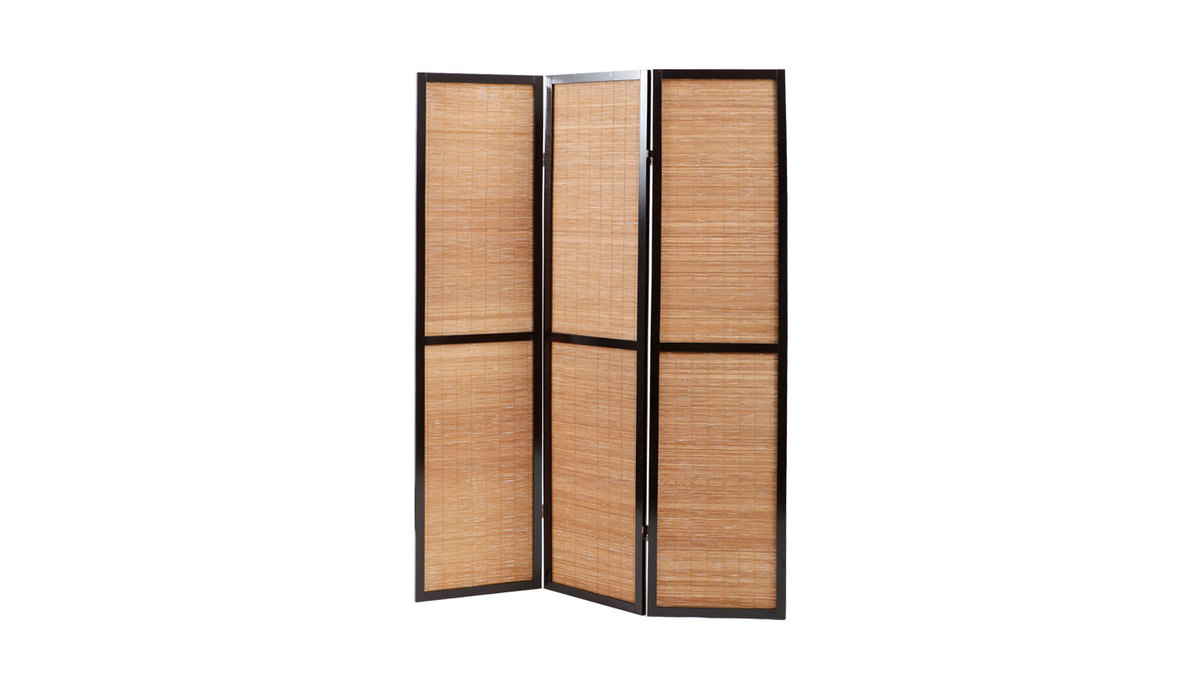 Paravent japonais en bambou naturel et bois noir 3 vantaux L133 cm SUWA