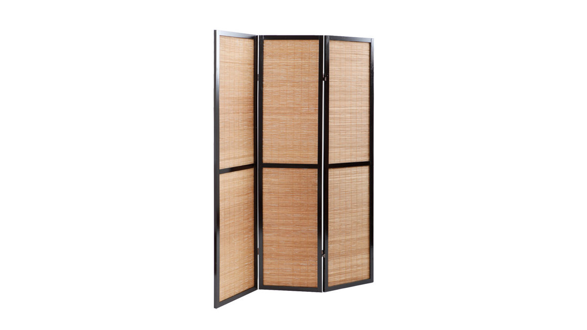 Paravent japonais en bambou naturel et bois noir 3 vantaux L133 cm SUWA