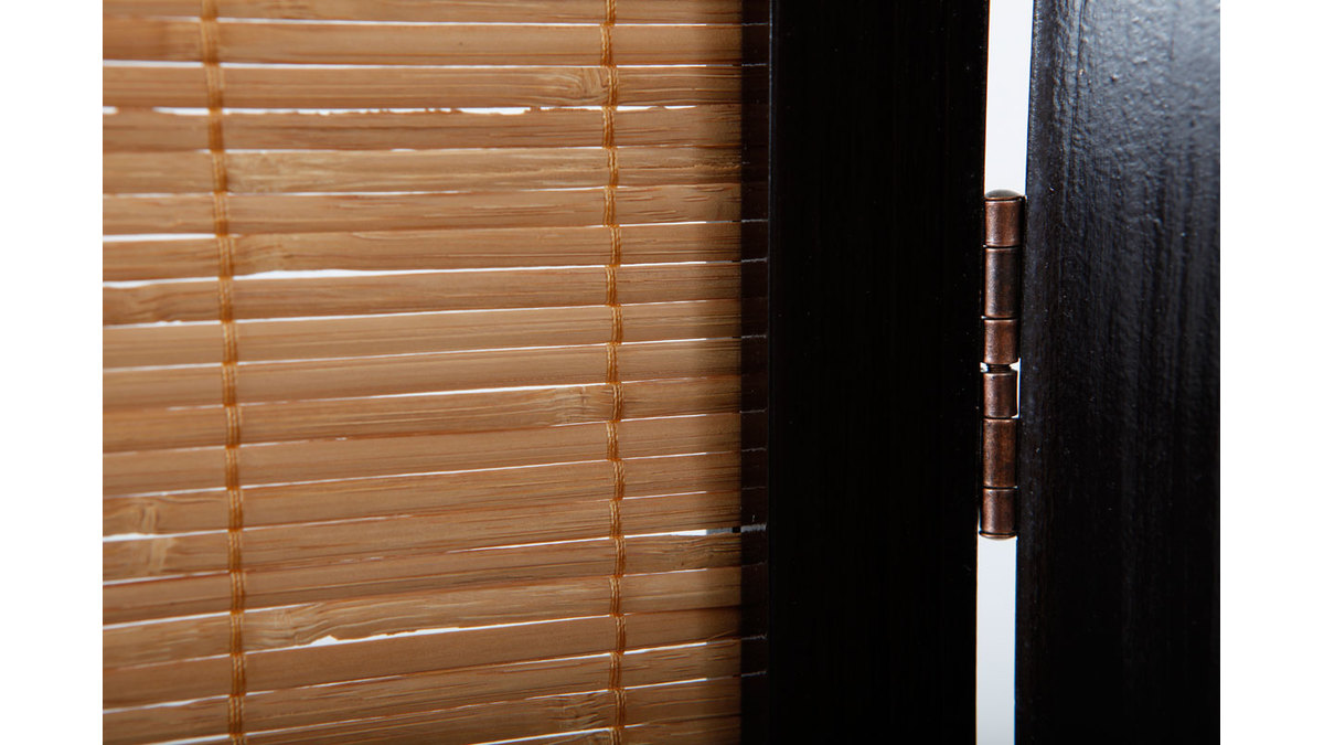 Paravent japonais en bambou naturel et bois noir 3 vantaux L133 cm SUWA