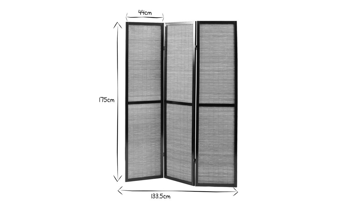 Paravent japonais en bambou naturel et bois noir 3 vantaux L133 cm SUWA