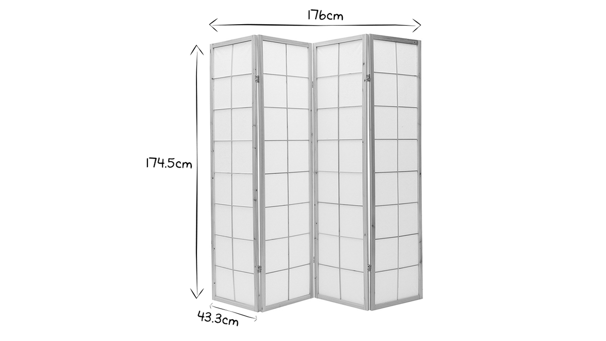 Paravent japonais en bois naturel et papier de riz L176 cm IKUYO