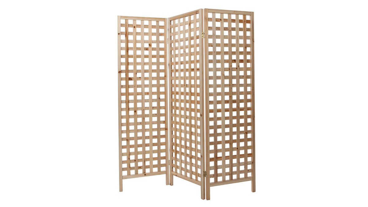 Paravent naturel en bois clair motif ajour 3 vantaux L133 cm AKKIKO