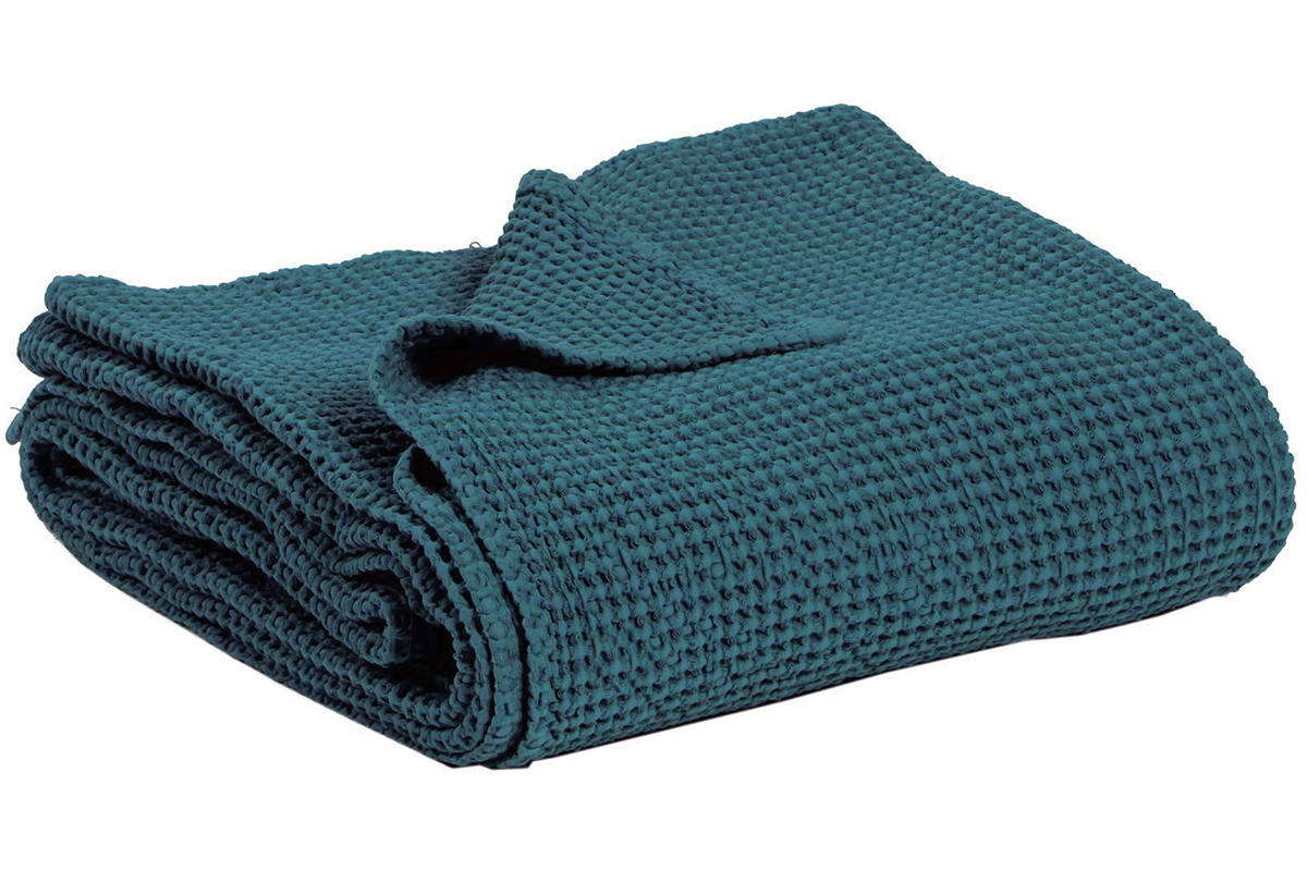 Plaid en coton lav� bleu topaze 140 x 200 cm YAM