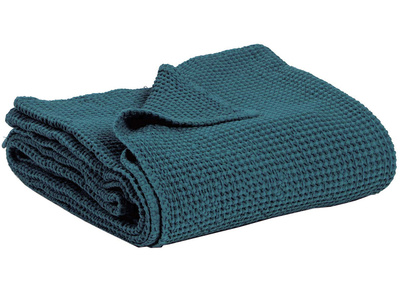 Plaid en coton lav&eacute; bleu topaze 140 x 200 cm YAM