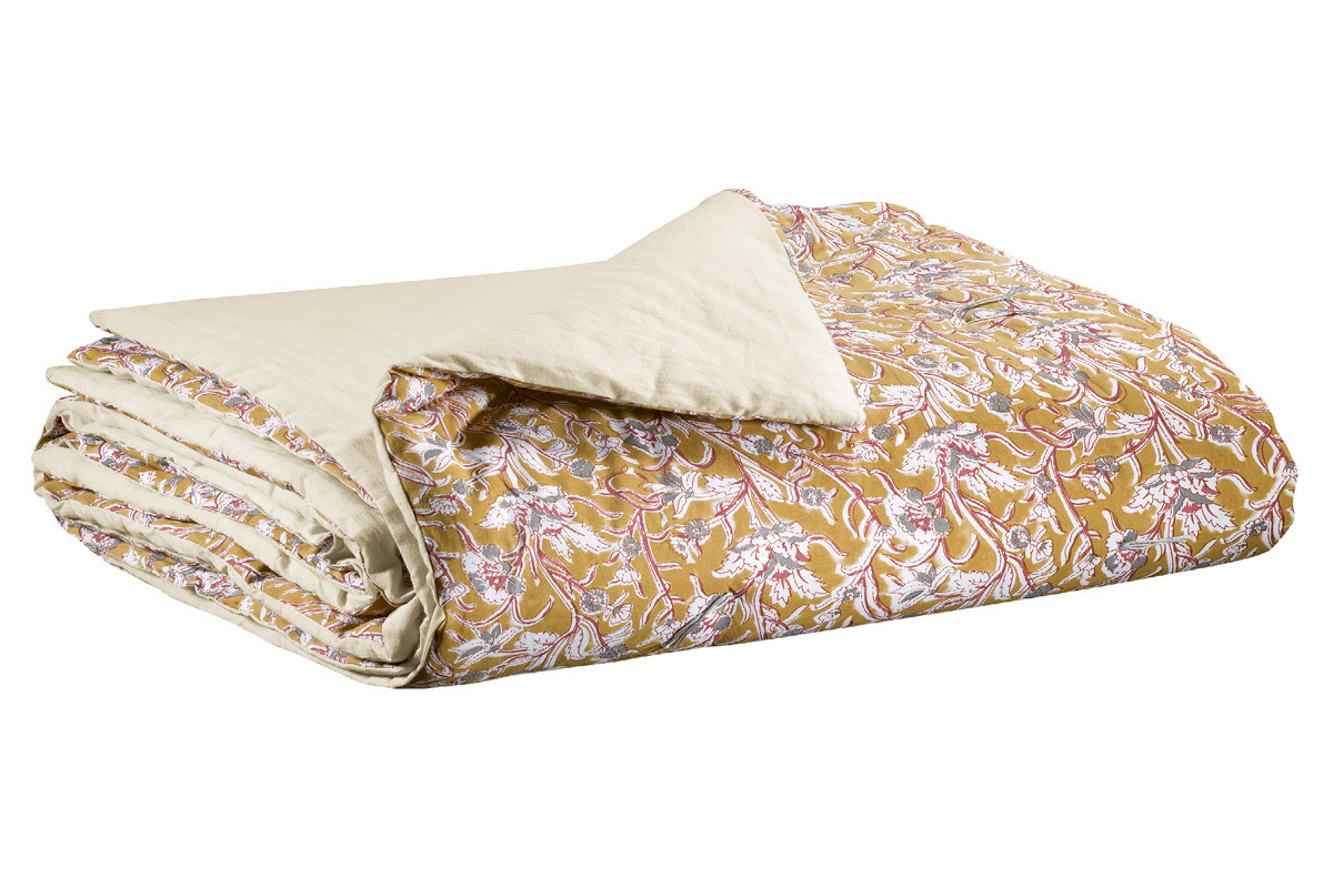 Plaid imprim� fleurs jaune 100 x 180 cm AQUARELLE