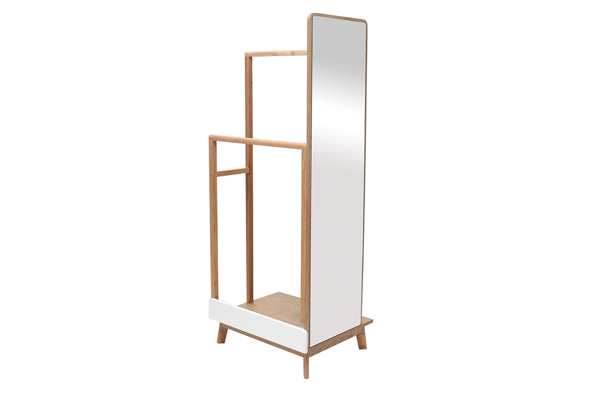 Portant � v�tements avec miroir bois clair et blanc TAYA