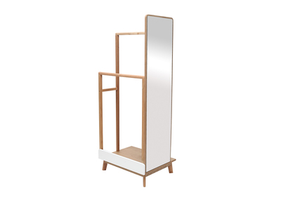 Portant &agrave; v&ecirc;tements avec miroir bois clair et blanc TAYA