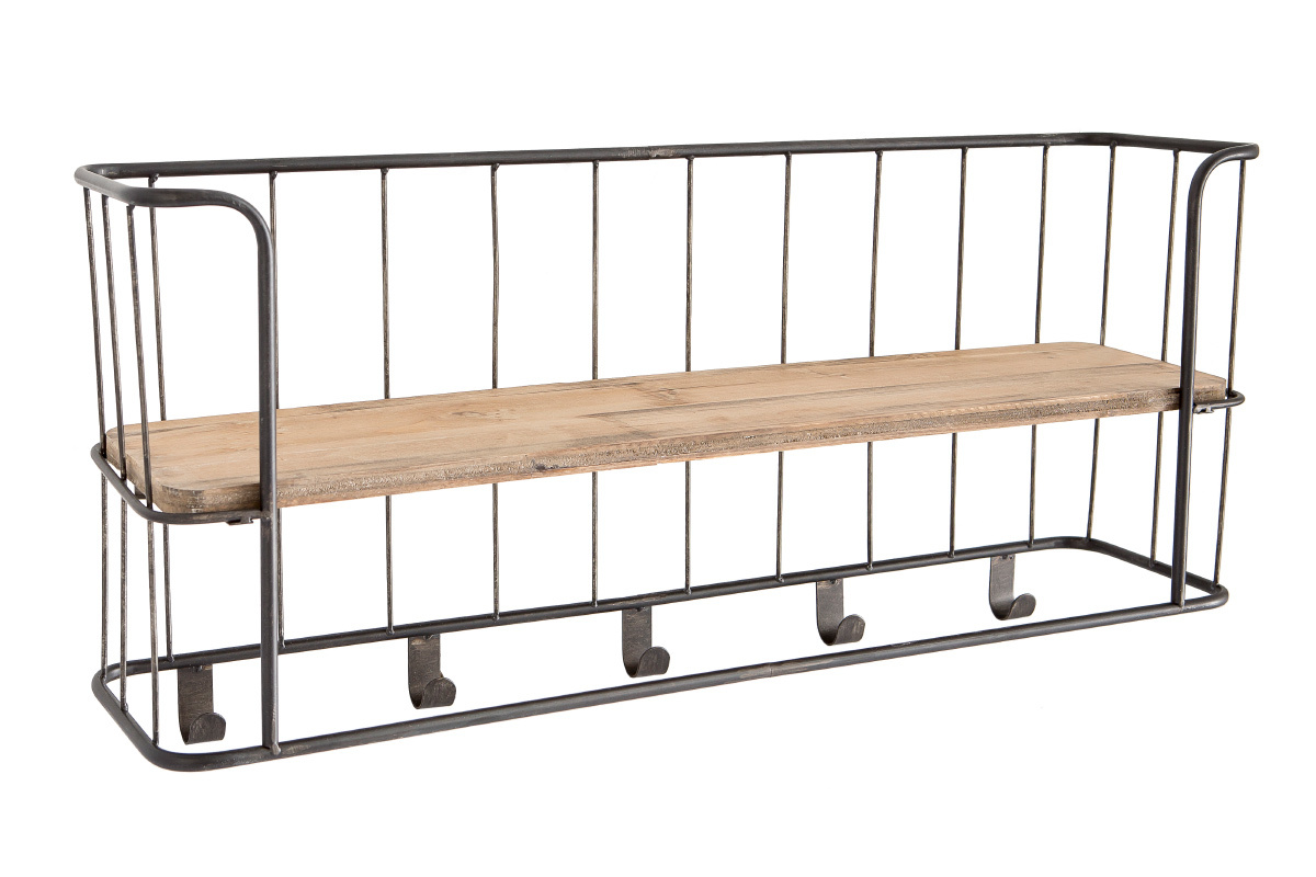 Porte-manteau mural m�tal gris et bois 85 cm MANUFACTURE