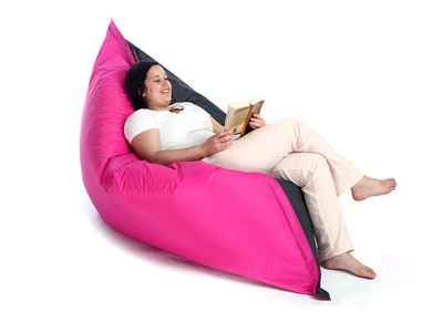 Pouf g&eacute;ant design polyester bicolore gris et rose BIG MILIBAG