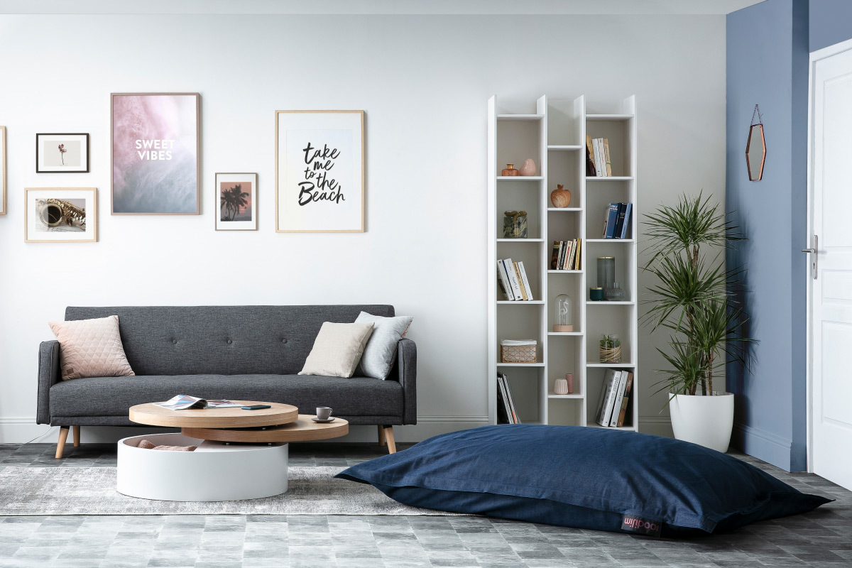 Pouf g�ant en coton bleu jean BIG MILIBAG