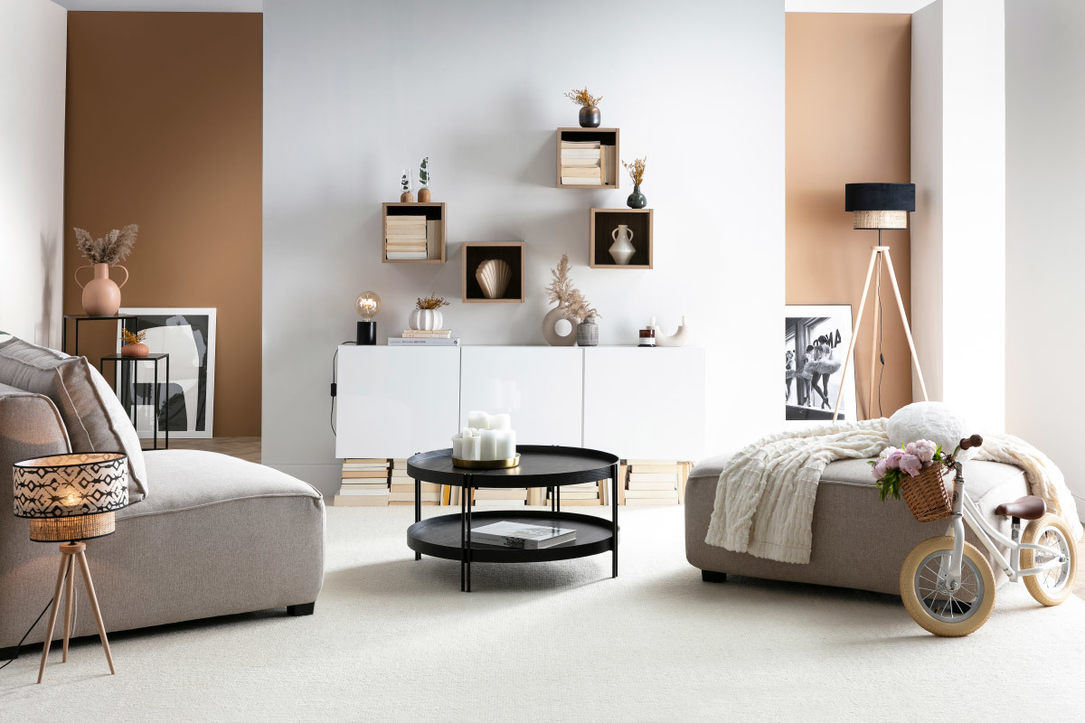 Pouf module de canap en tissu beige naturel PLURIEL