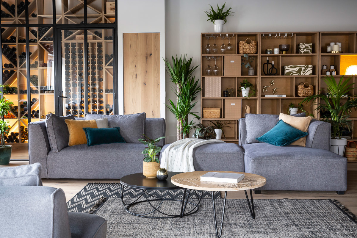 Pouf module de canap� en tissu gris anthracite PLURIEL