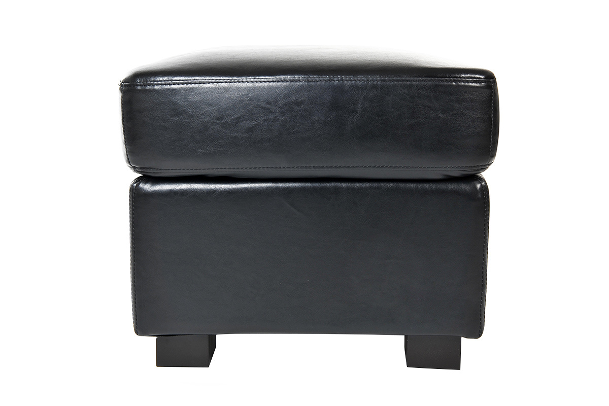 Pouf / repose pied Club cuir noir - cuir de buffle