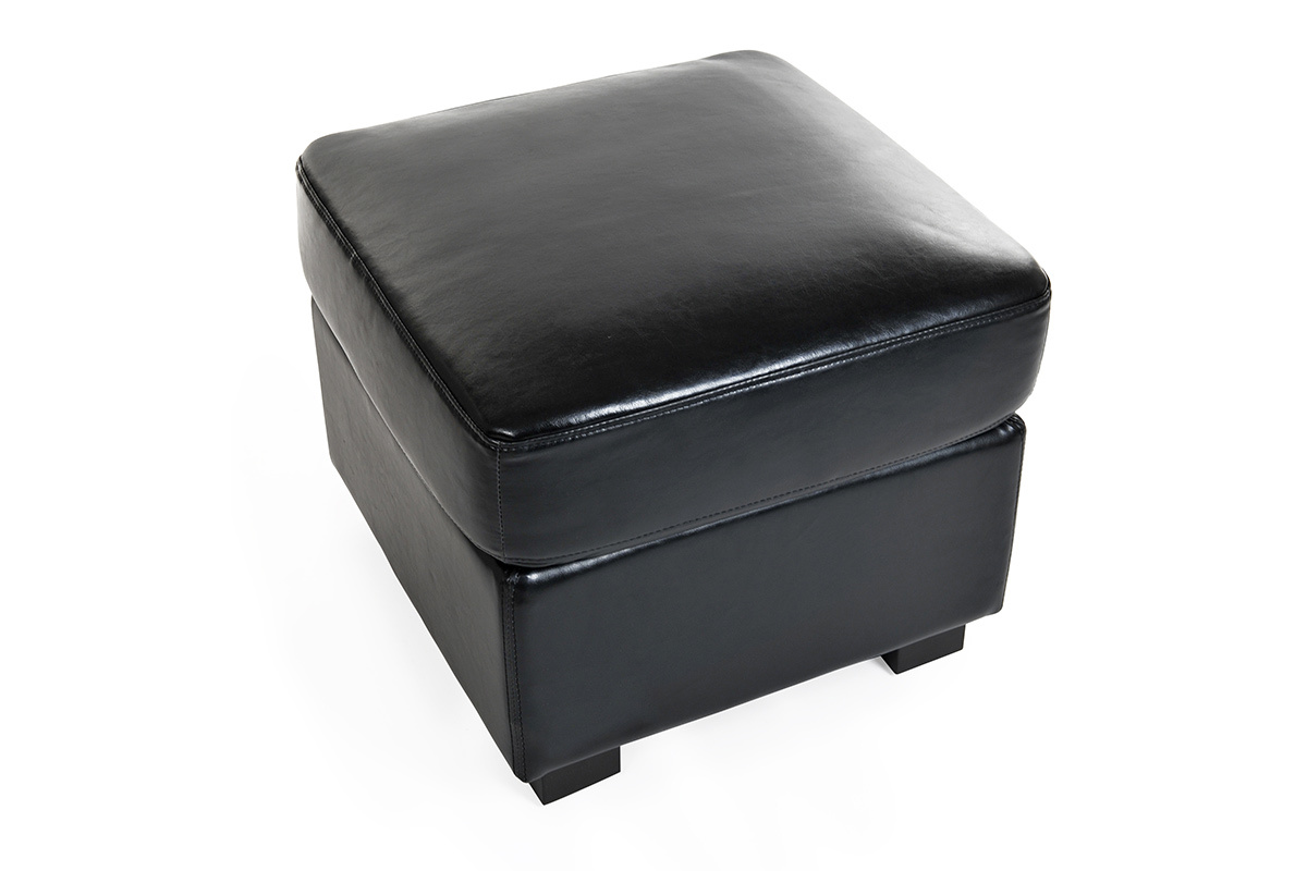 Pouf / repose pied Club cuir noir - cuir de buffle