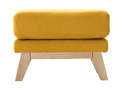 Pouf repose-pieds déhoussable scandinave en tissu effet velours jaune moutarde et bois clair OSLO