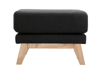Pouf repose-pieds déhoussable scandinave en tissu gris foncé et bois clair OSLO