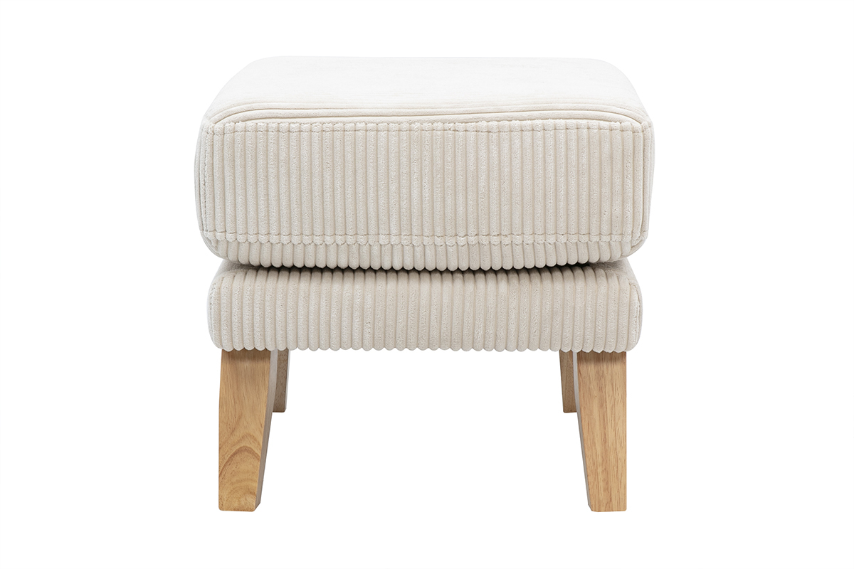 Pouf repose-pieds dhoussable scandinave en tissu velours ctel beige et bois clair OSLO