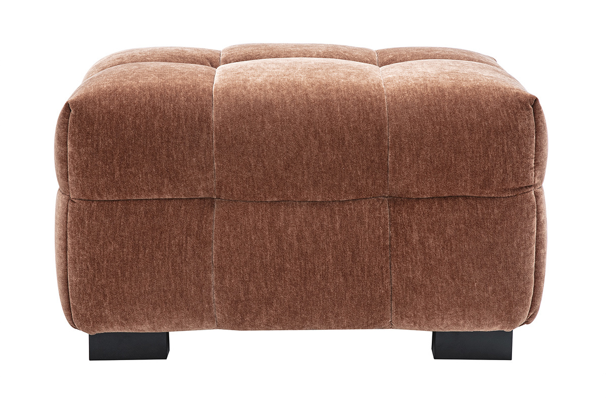 Pouf repose-pieds design en tissu effet velours marron noisette CORTO