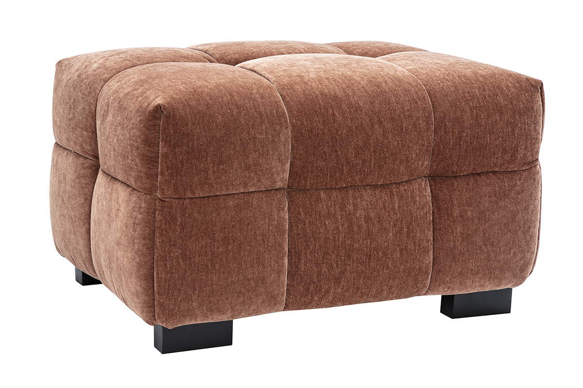 Pouf repose-pieds design en tissu effet velours marron noisette CORTO