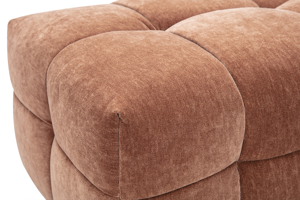 Pouf repose-pieds design en tissu effet velours marron noisette CORTO