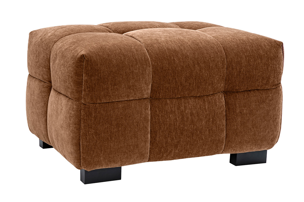 Pouf repose-pieds design en tissu effet velours marron noisette CORTO