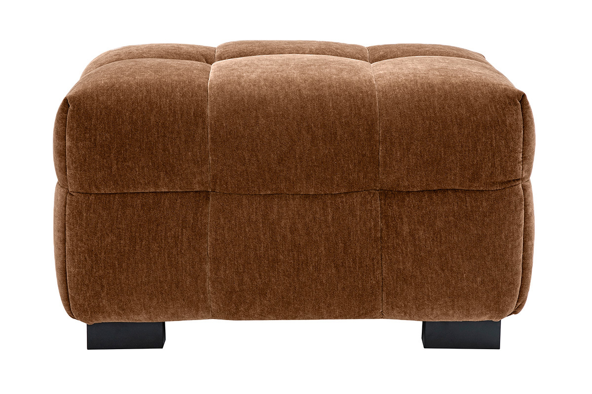 Pouf repose-pieds design en tissu effet velours marron noisette CORTO