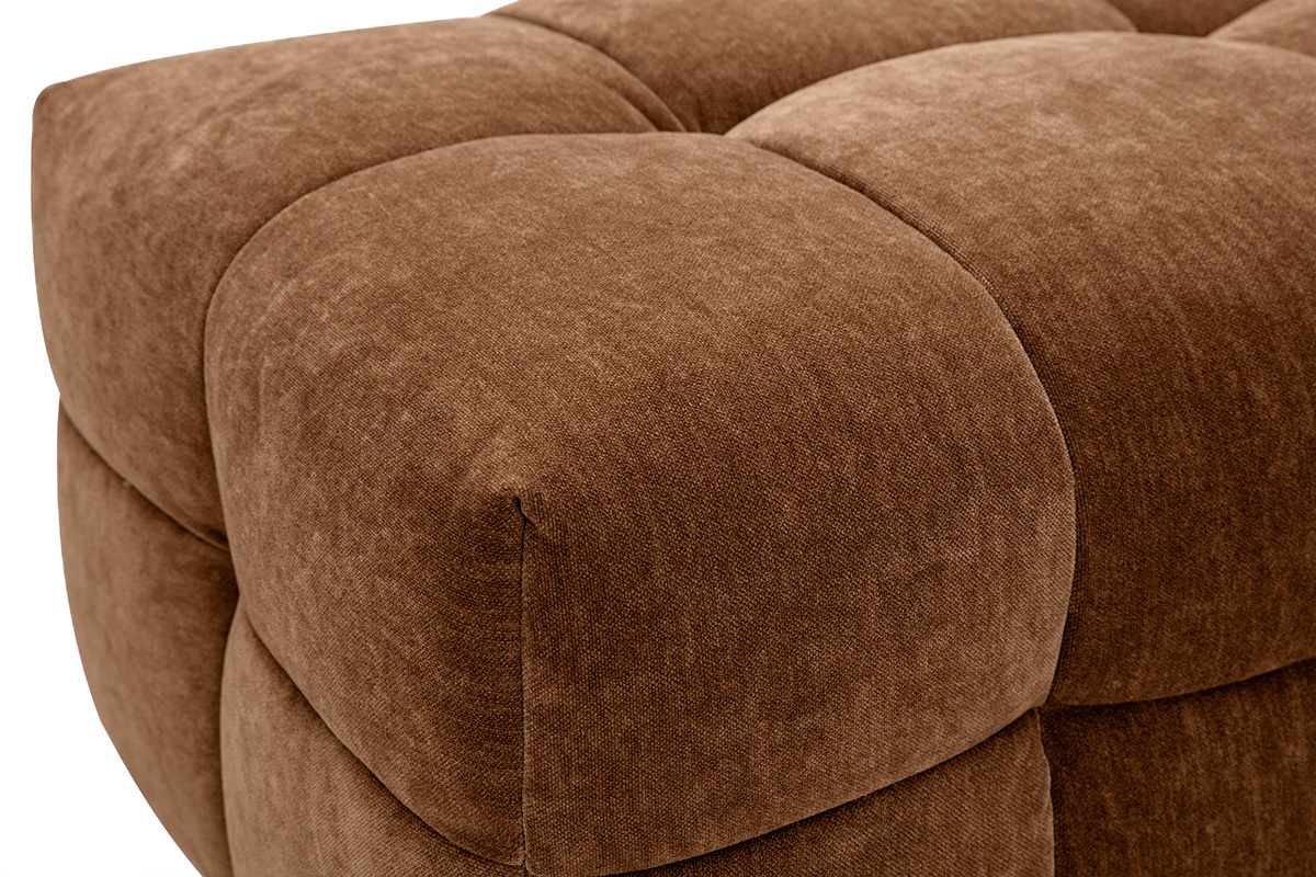 Pouf repose-pieds design en tissu effet velours marron noisette CORTO