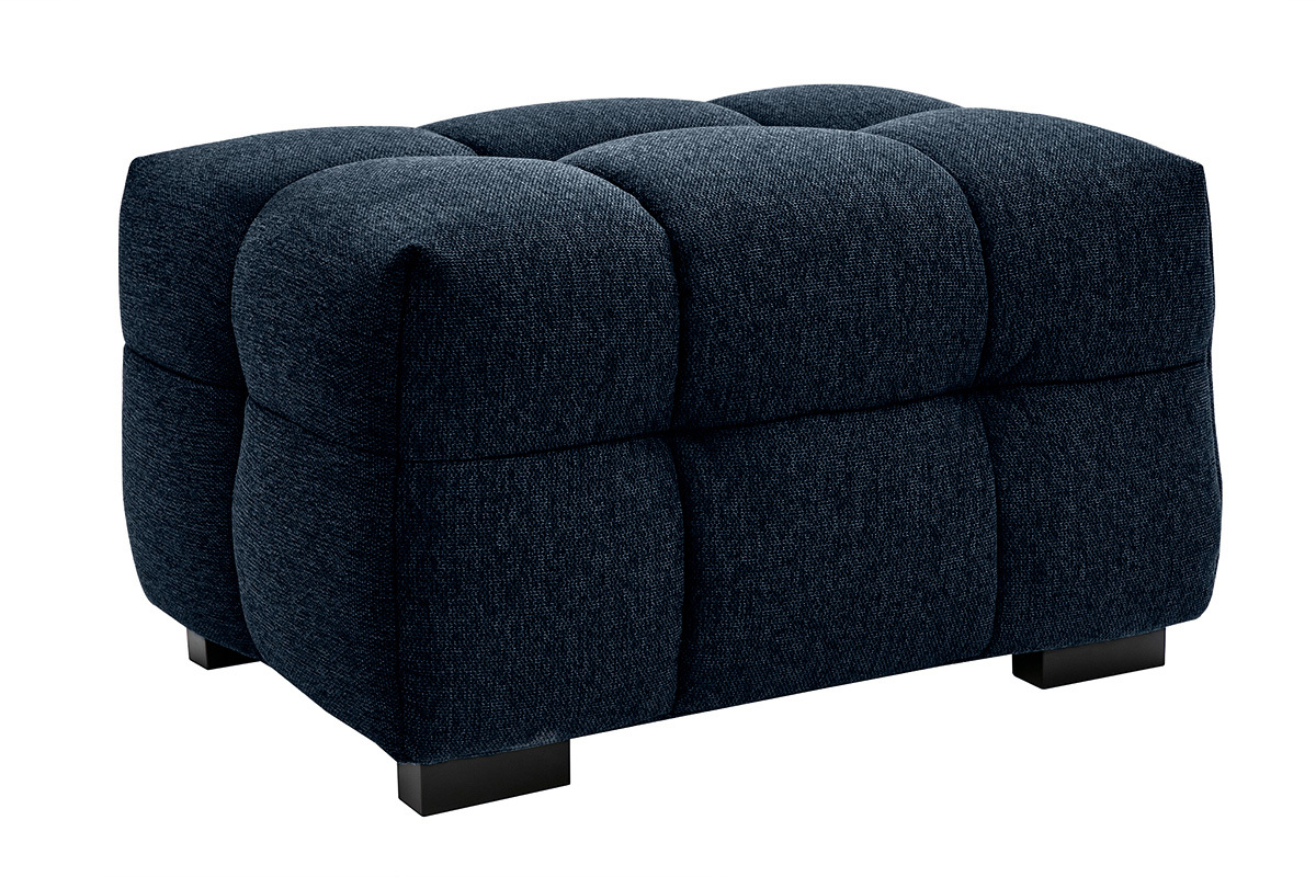 Pouf repose-pieds design en tissu effet velours textur bleu fonc CORTO