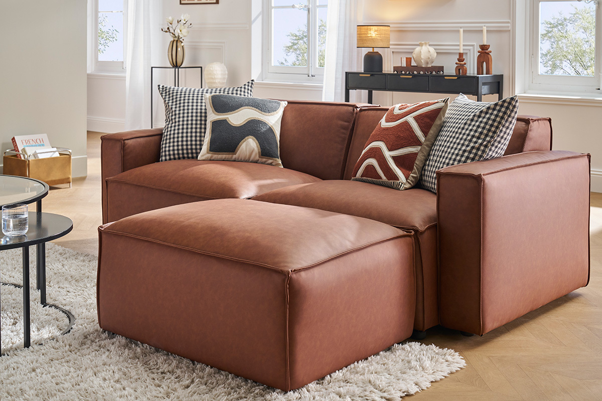 Pouf repose pieds en cuir marron SPLIT