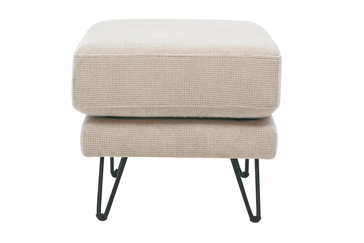 Pouf repose-pieds en tissu chenille beige et m�tal OSLO