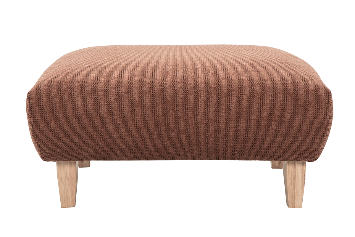 Pouf repose-pieds en tissu chenille terre br�l�e et bois clair L75 cm BASTILLE