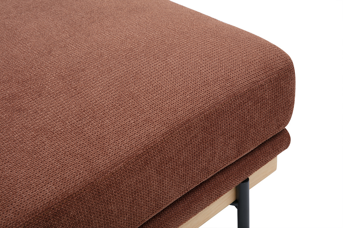 Pouf repose pieds en tissu chenille terre br�l�e et m�tal noir TODD