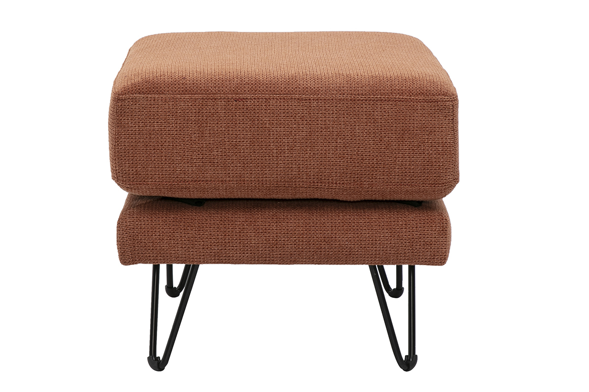 Pouf repose-pieds en tissu chenille terre br�l�e et m�tal OSLO