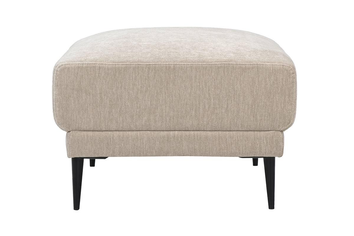 Pouf repose pieds en tissu effet velours taupe et m�tal noir JERRY