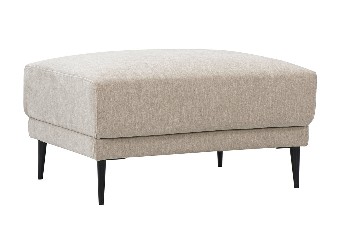 Pouf repose pieds en tissu effet velours taupe et m�tal noir JERRY