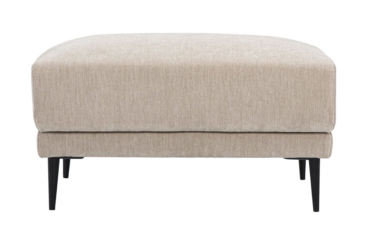 Pouf repose pieds en tissu effet velours taupe et m�tal noir JERRY