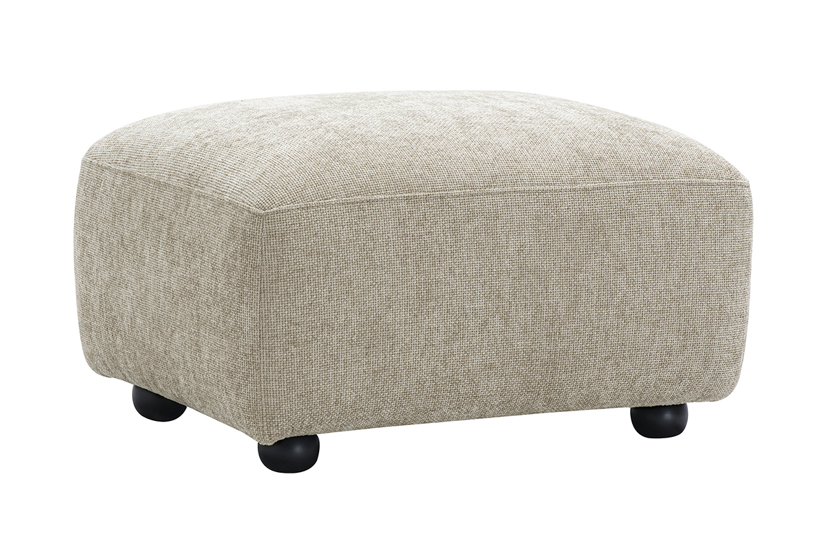 Pouf repose pieds en tissu effet velours textur beige JOYA