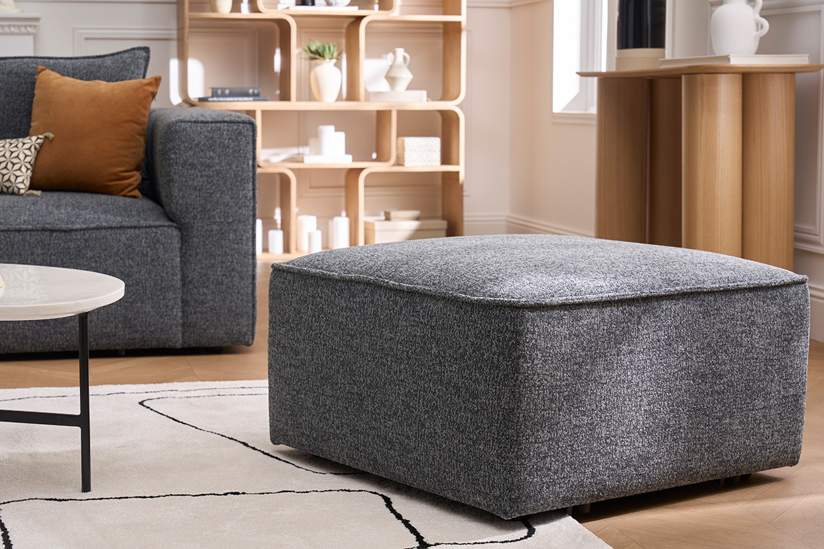 Pouf repose pieds en tissu effet velours textur� beige KERRY