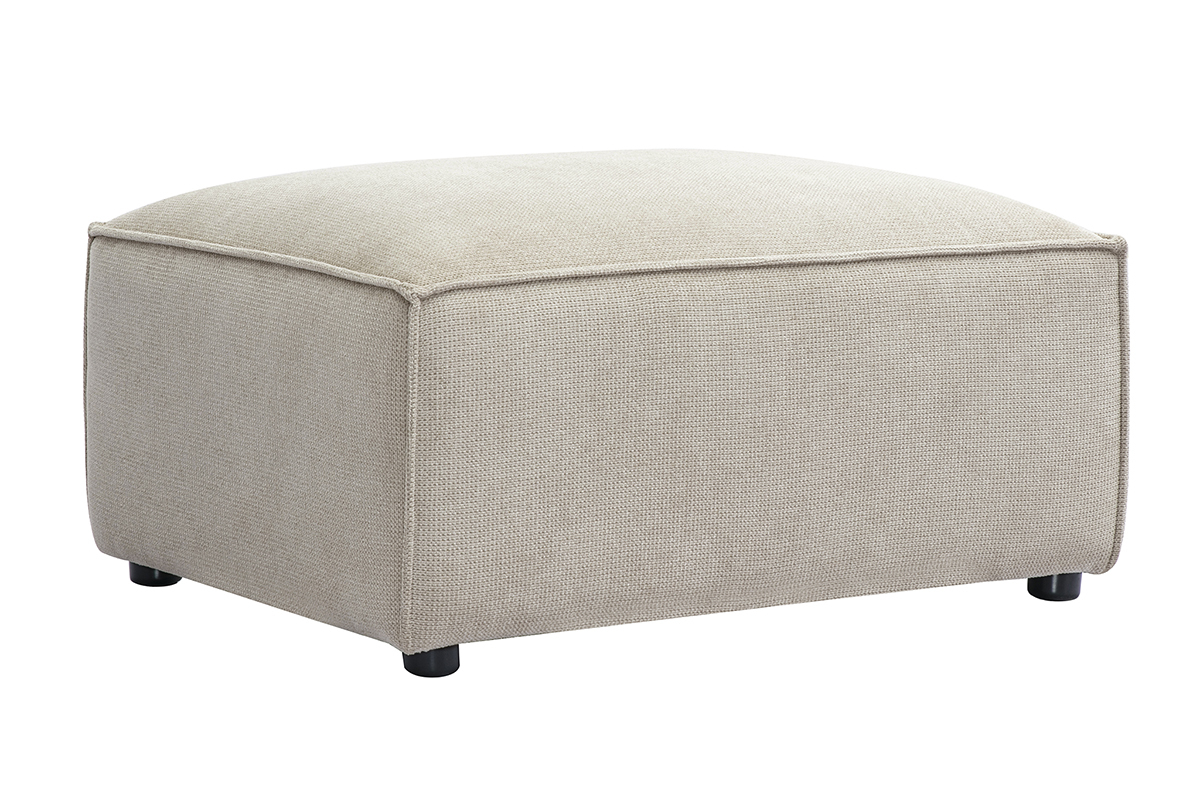 Pouf repose pieds en tissu effet velours textur beige SPLIT