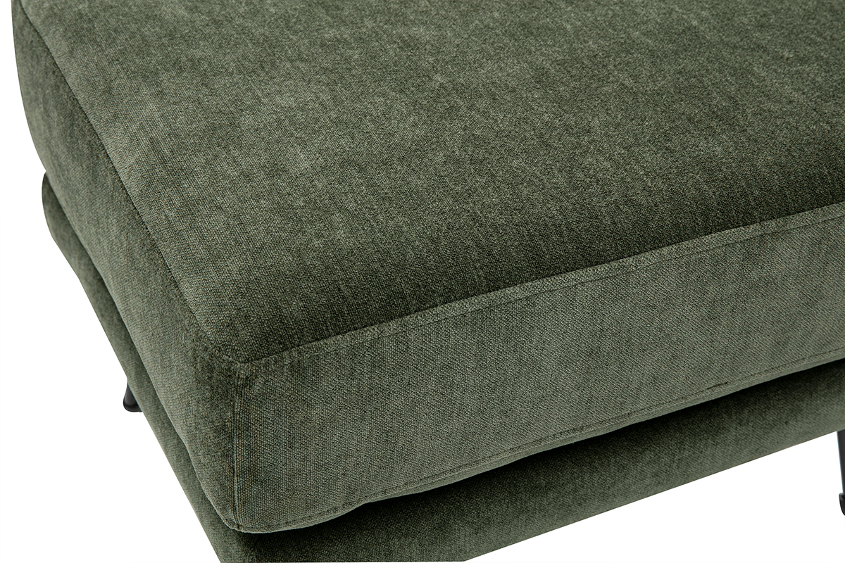 Pouf repose-pieds en tissu effet velours vert kaki et m�tal OSLO