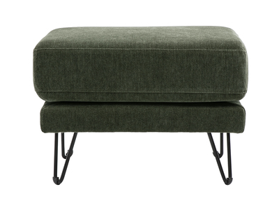 Pouf repose-pieds en tissu effet velours vert kaki et m&eacute;tal OSLO
