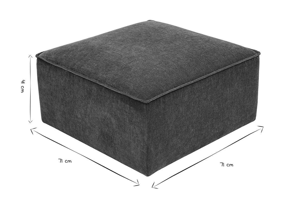 Pouf repose pieds en tissu effet velours vert kaki KERRY