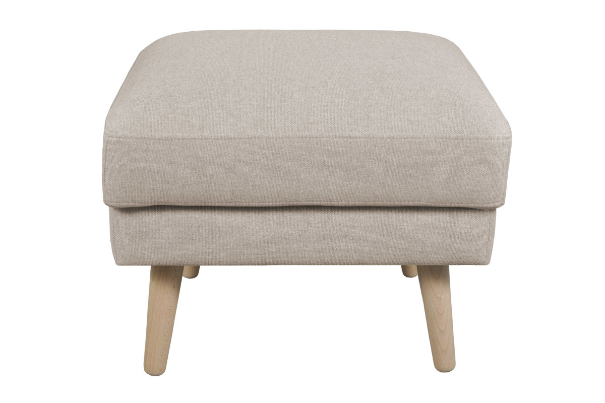 Pouf repose-pieds scandinave en tissu beige et bois clair ISIS