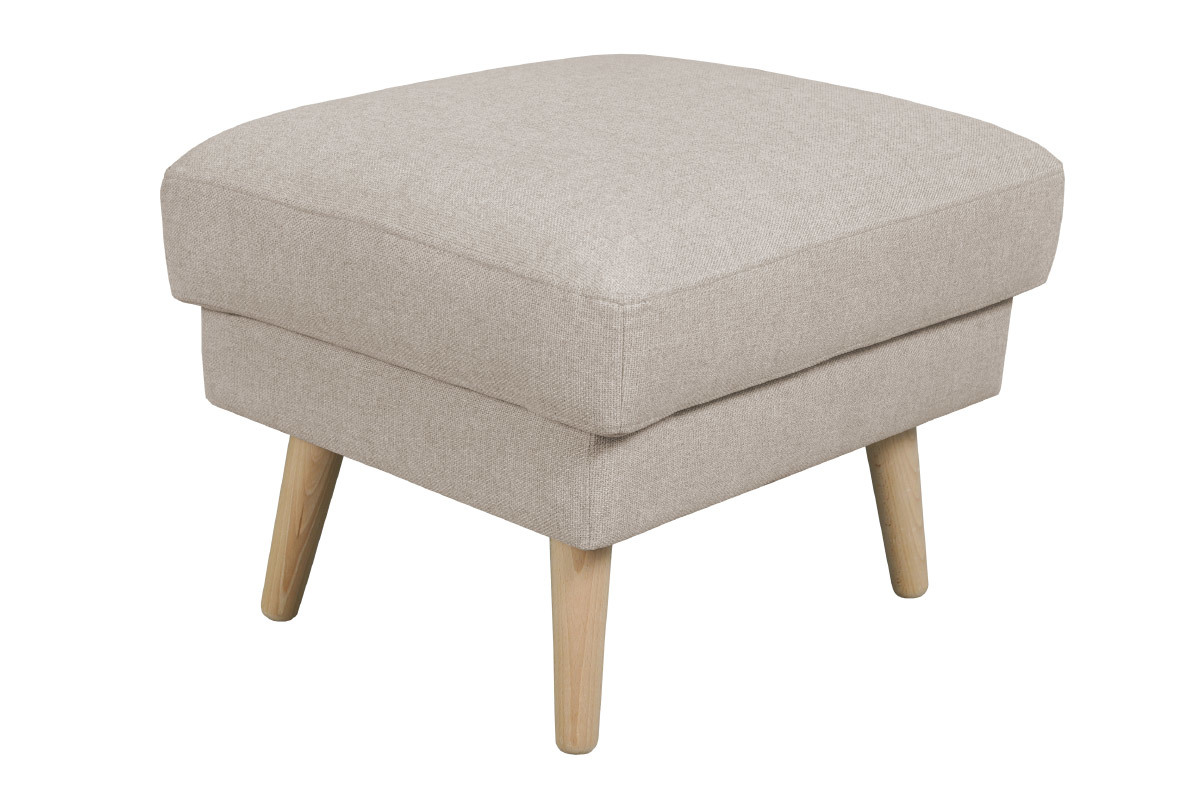 Pouf repose-pieds scandinave en tissu beige et bois clair ISIS