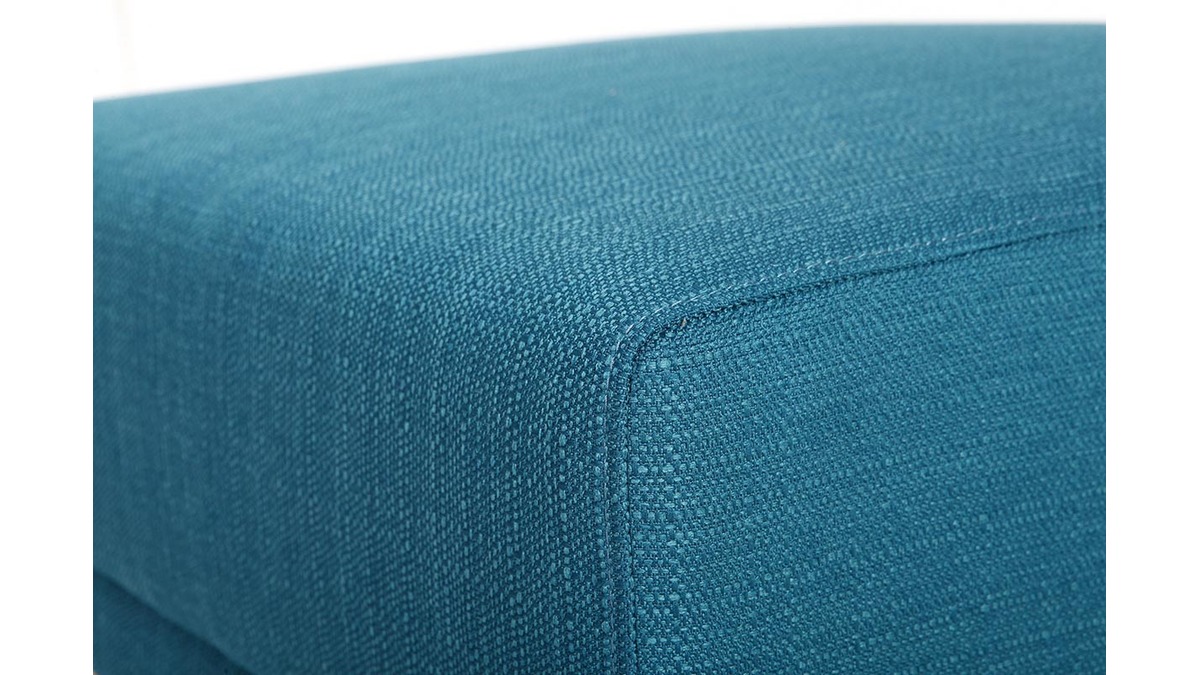 Pouf repose-pieds scandinave en tissu bleu canard et bois clair ULLA