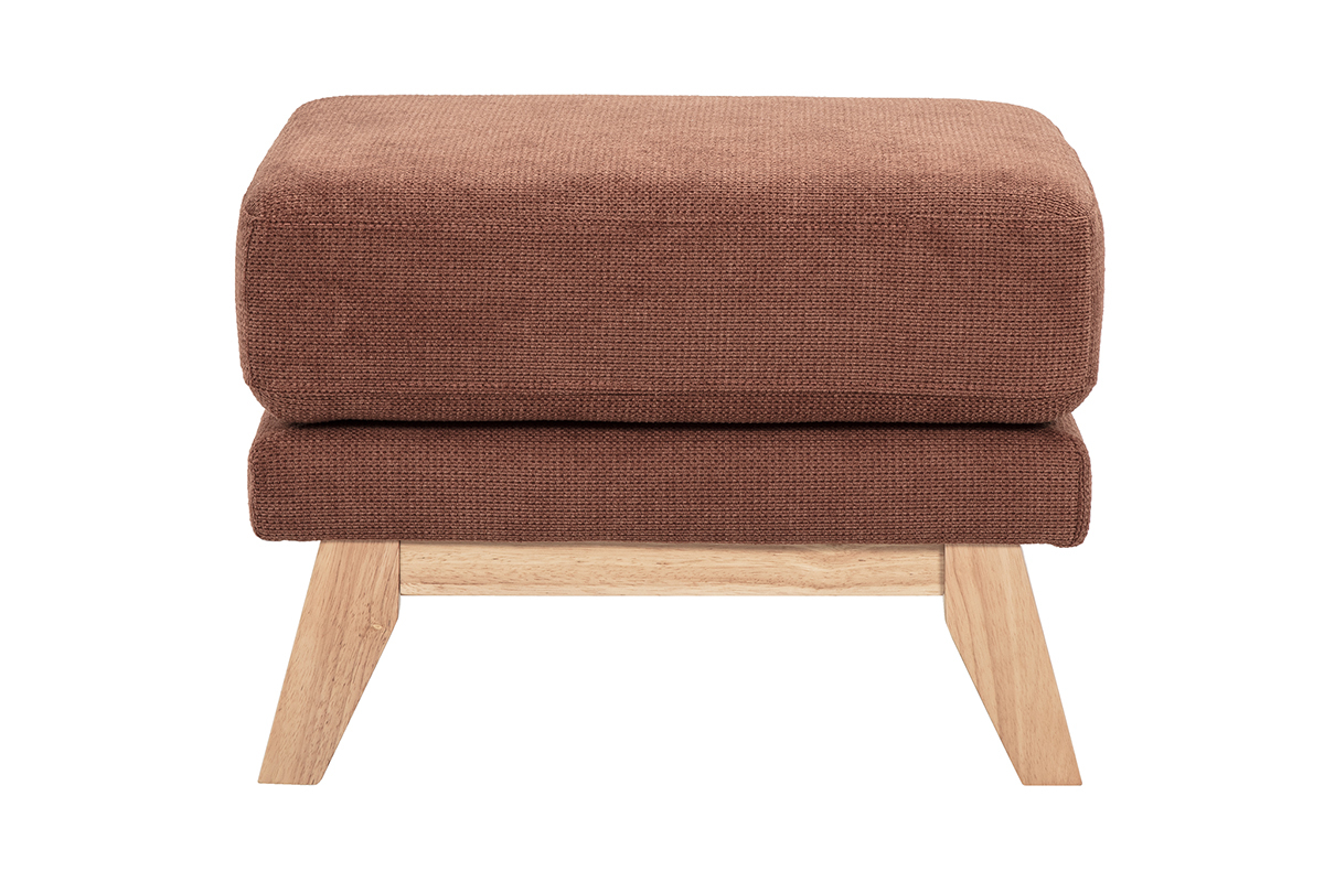 Pouf repose-pieds scandinave en tissu chenille terre br�l�e et bois clair OSLO